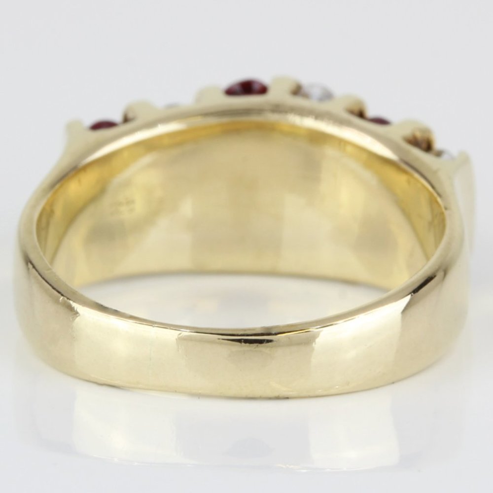 Vintage 14K Yellow Gold Diamond & Ruby Wedding Anniversary Cocktail Band Ring - Picture 5 of 6